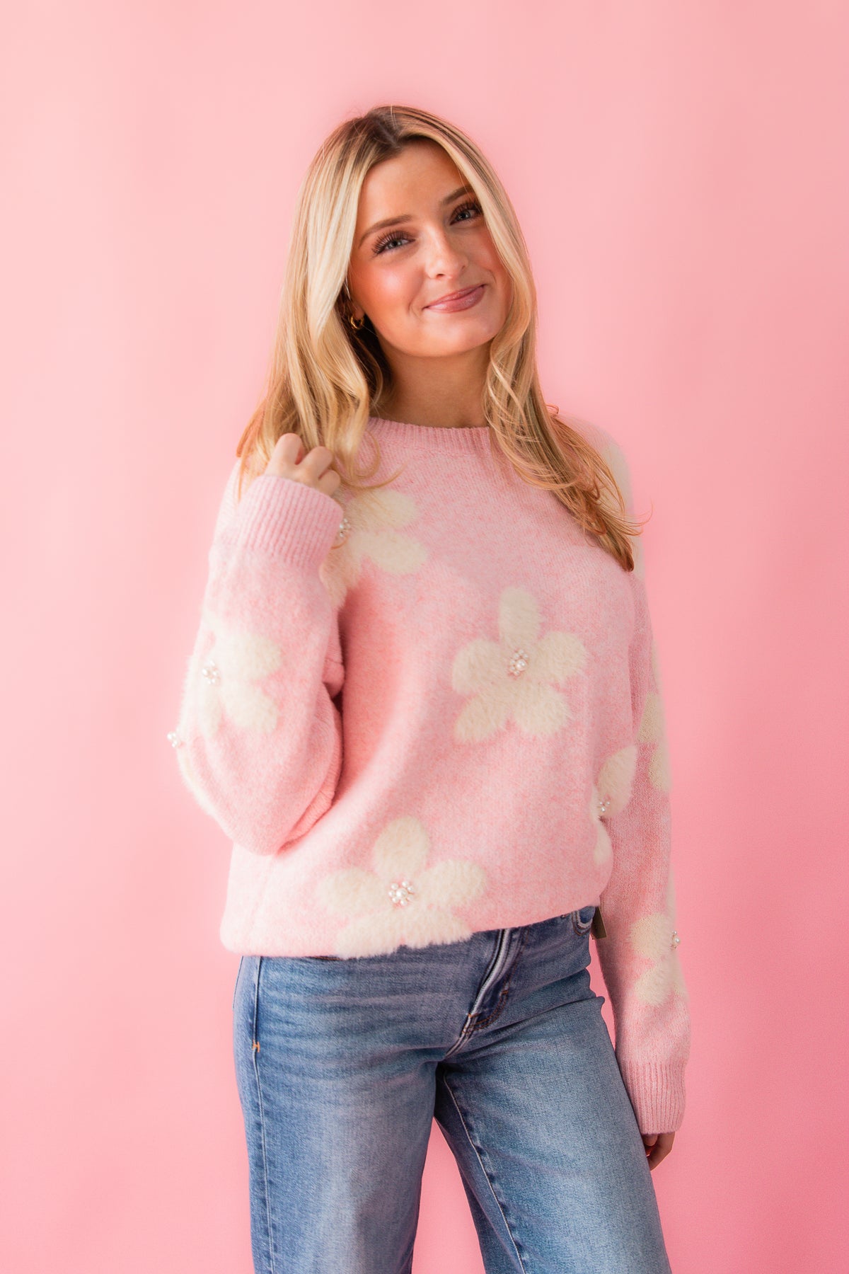 Flower Mama Pearl Embellished Sweater
