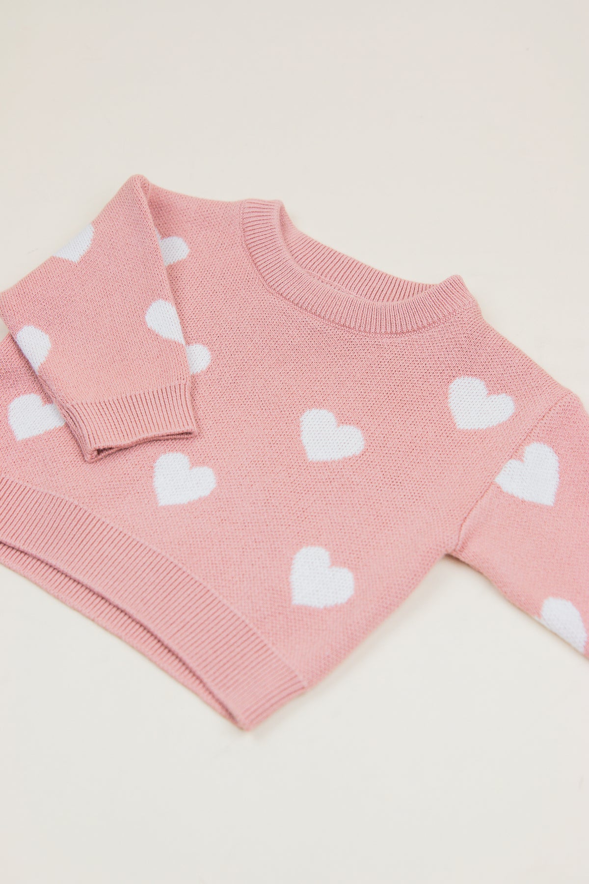 Heart Knit Sweater Pink