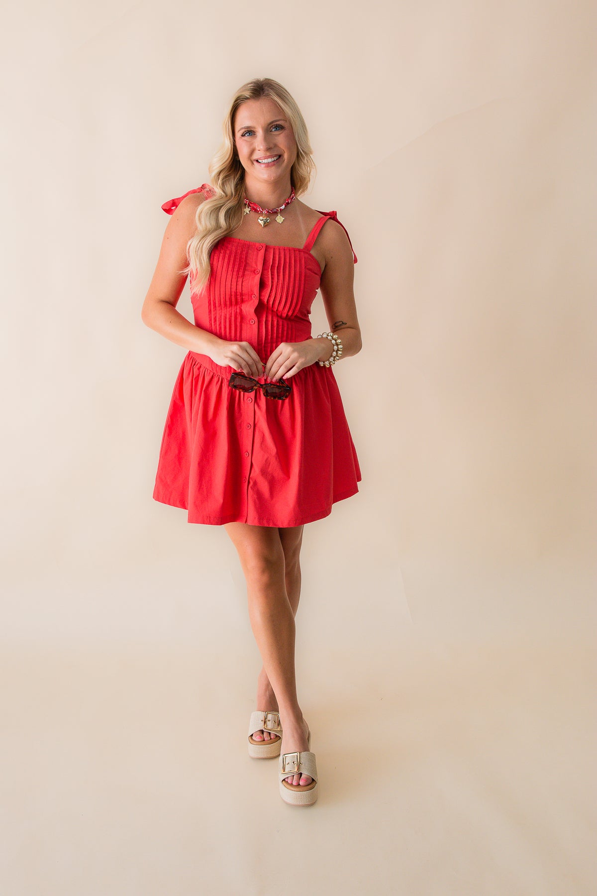 Canyon Pintuck Tie Mini Dress