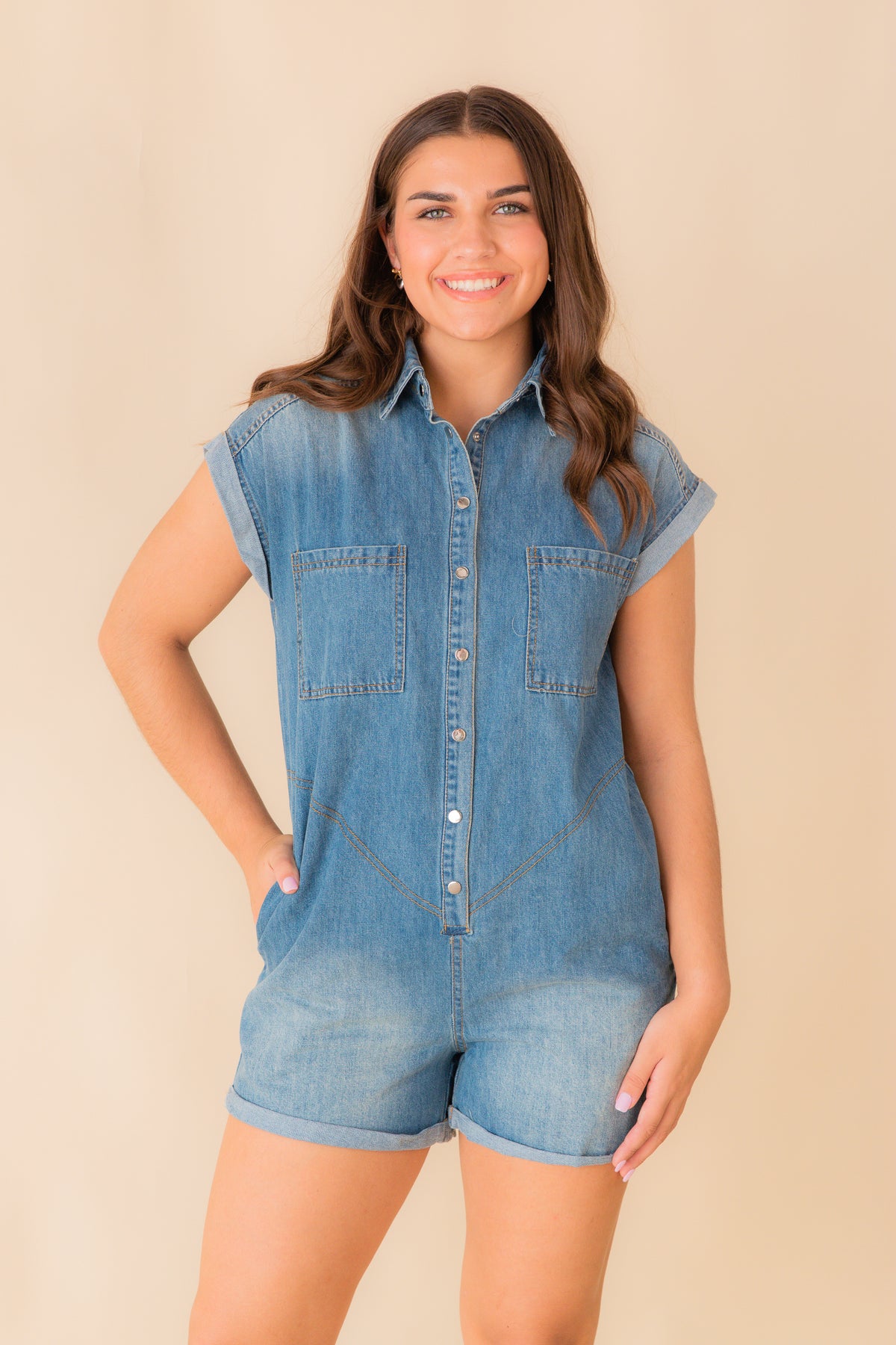 Marci Denim Button Down Romper