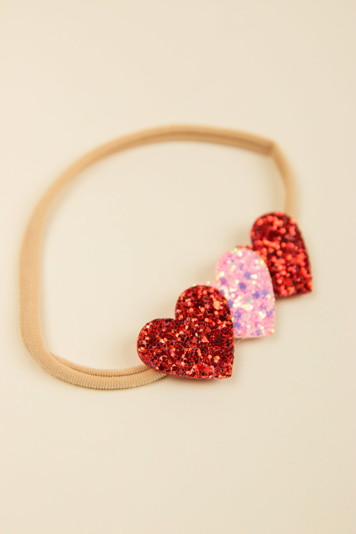 Pink and Red Glitter Hearts Baby Headband