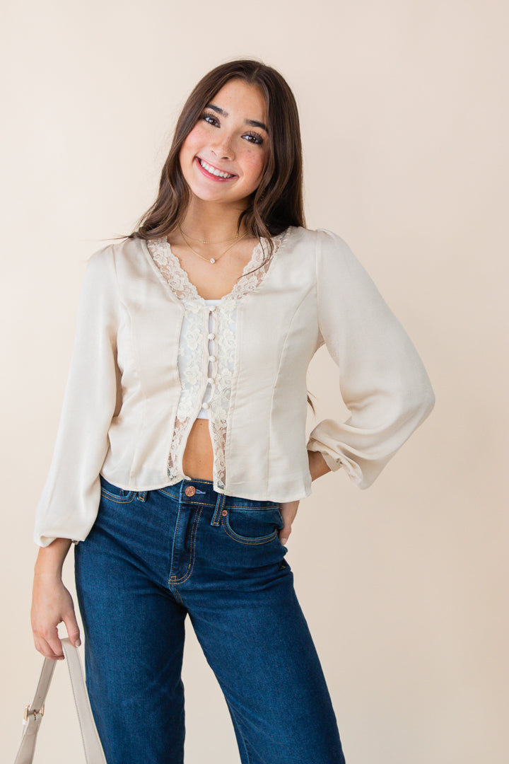 Wander Button Front Lace Blouse