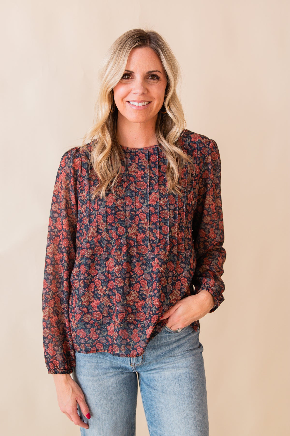 Britt LS Pin Tuck Blouse