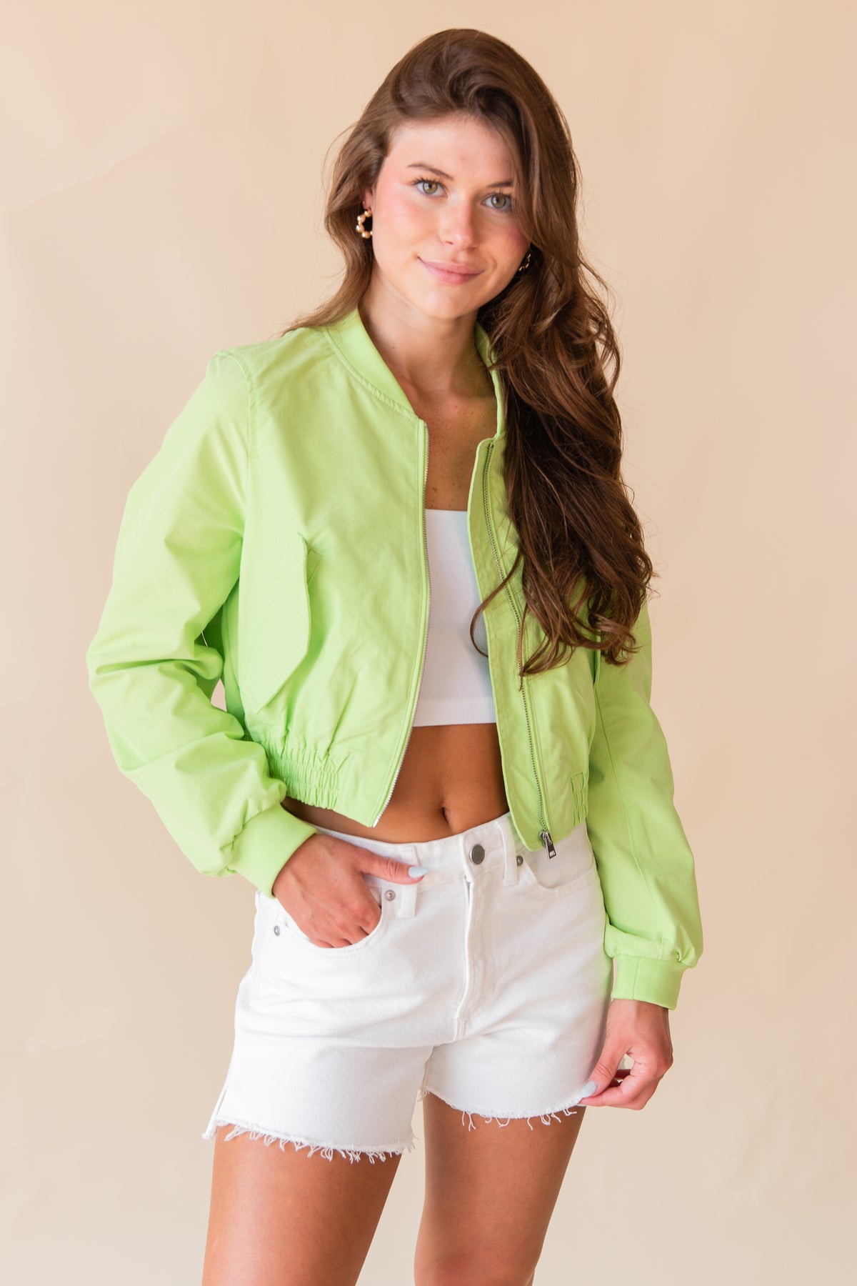 Clara Cropped Zip Up Bomber Jacket