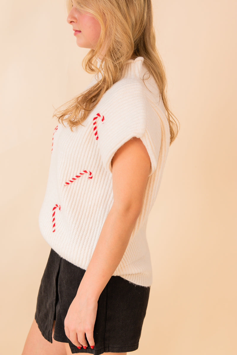 Sweet Like Candy Canes Short Sleeve Sweater