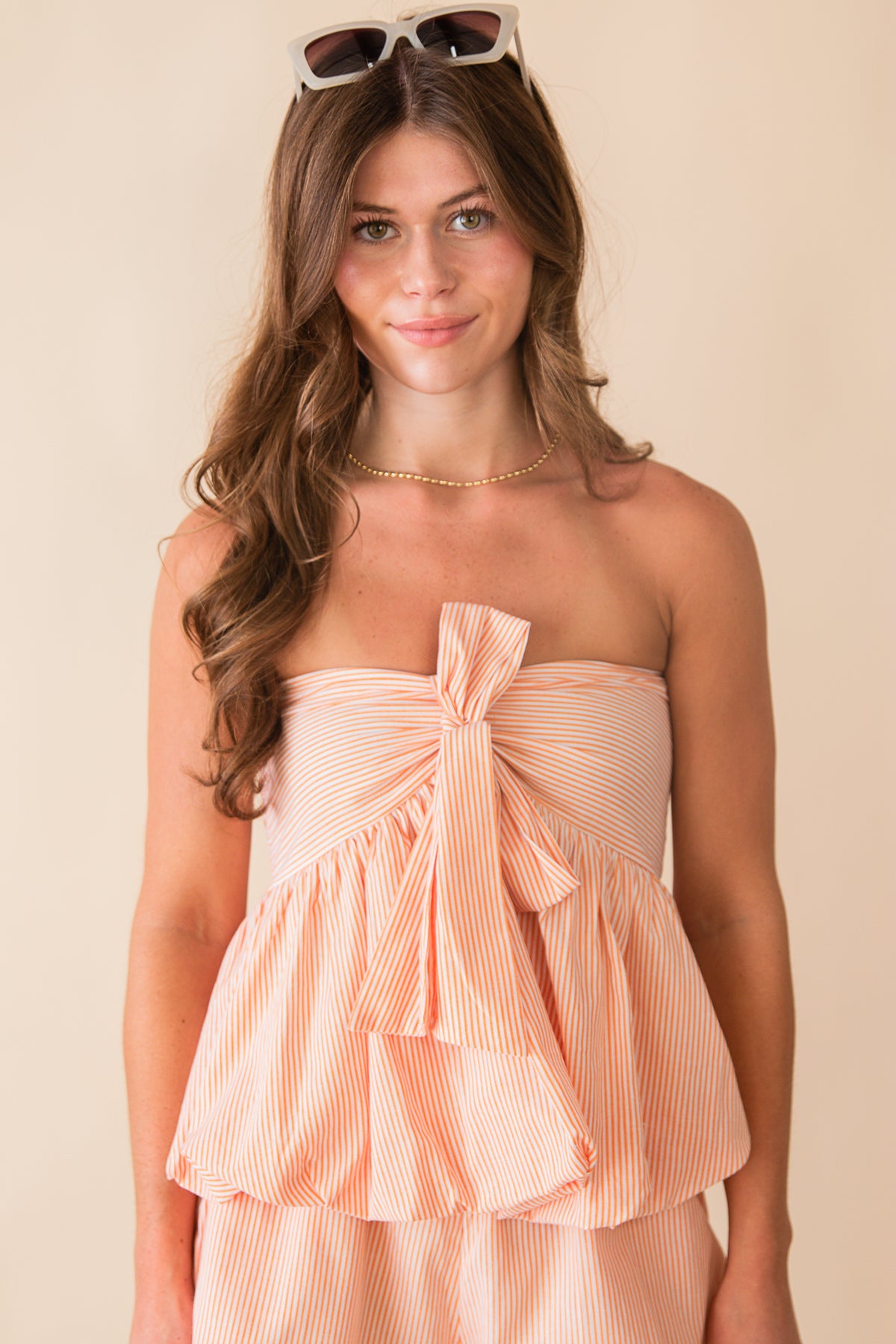 Create Memories Strapless Front Bow Top