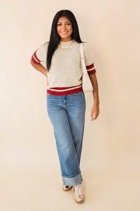 Zyla Pullover Ringer Sleeve Sweater Top
