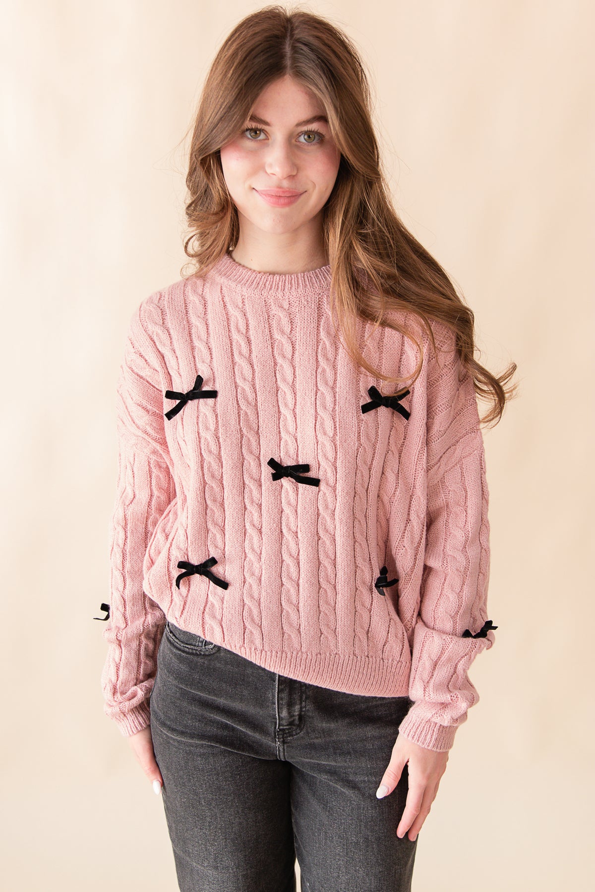 Sprinkled Bows Cable Knit Sweater