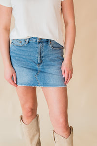 High Rise Raw Hem Mini Skirt