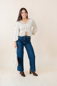 Wander Button Front Lace Blouse