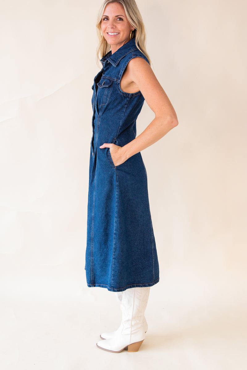 Gussied Up Denim Midi Dress