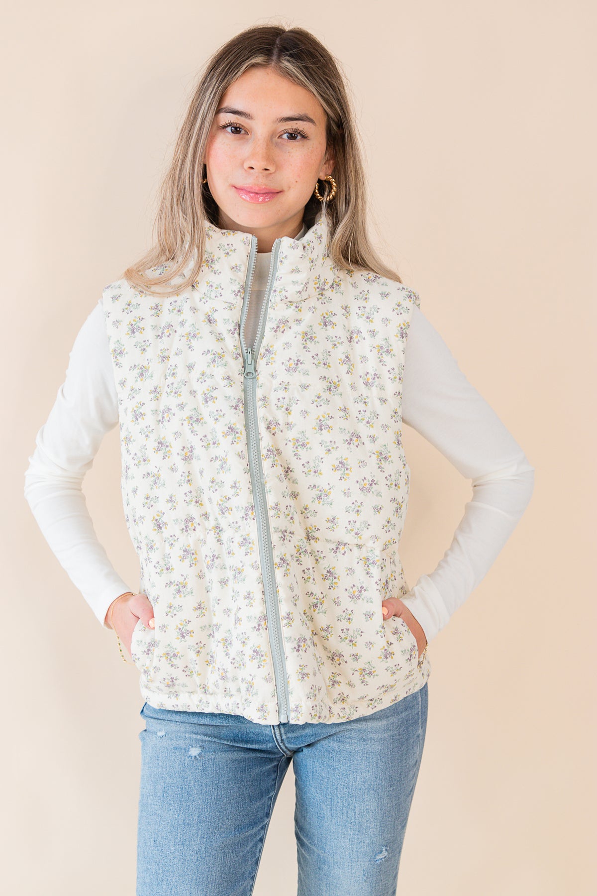 Reversible Floral Puffer Vest