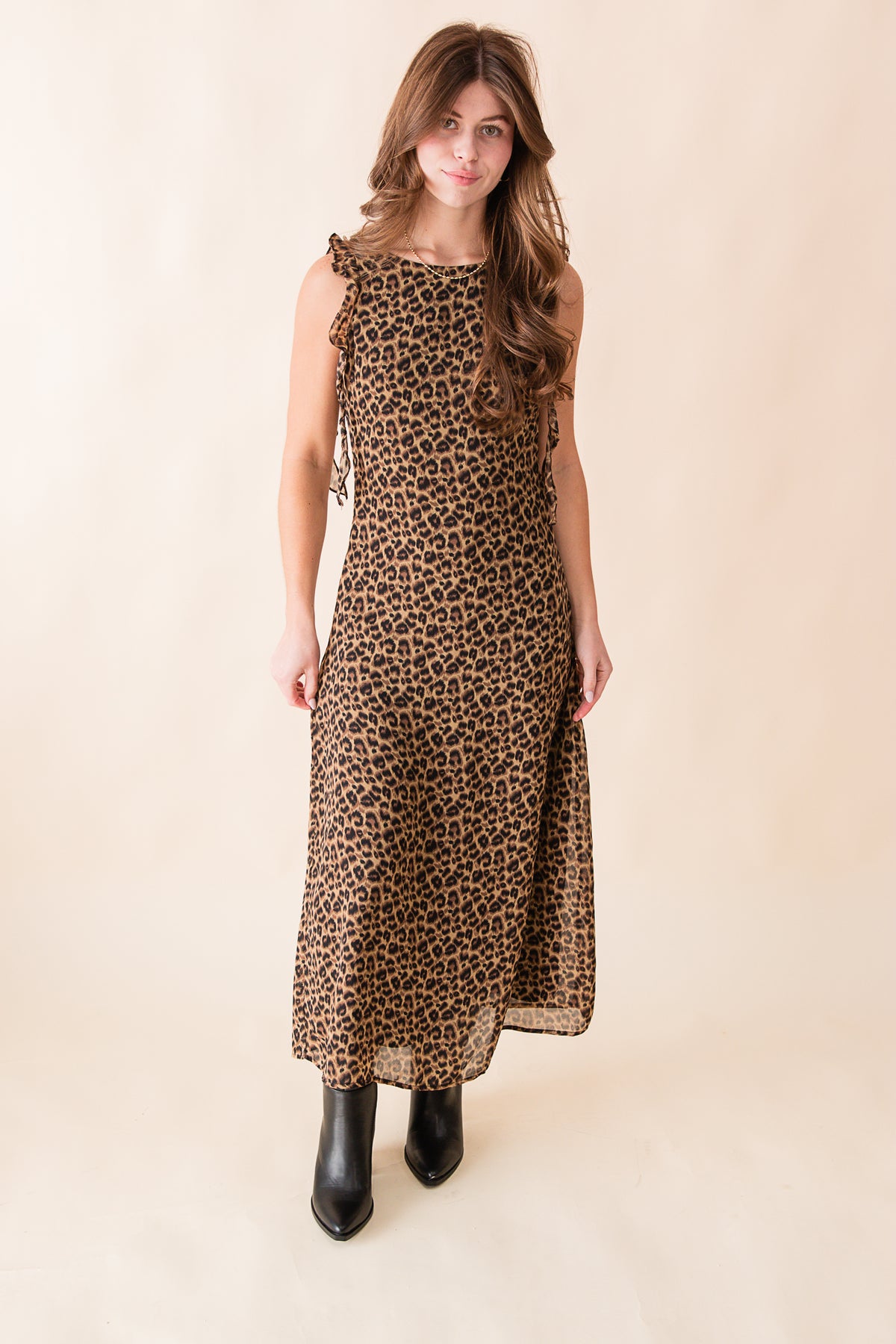 Be Fierce Leopard Ruffle DTL Maxi Dress