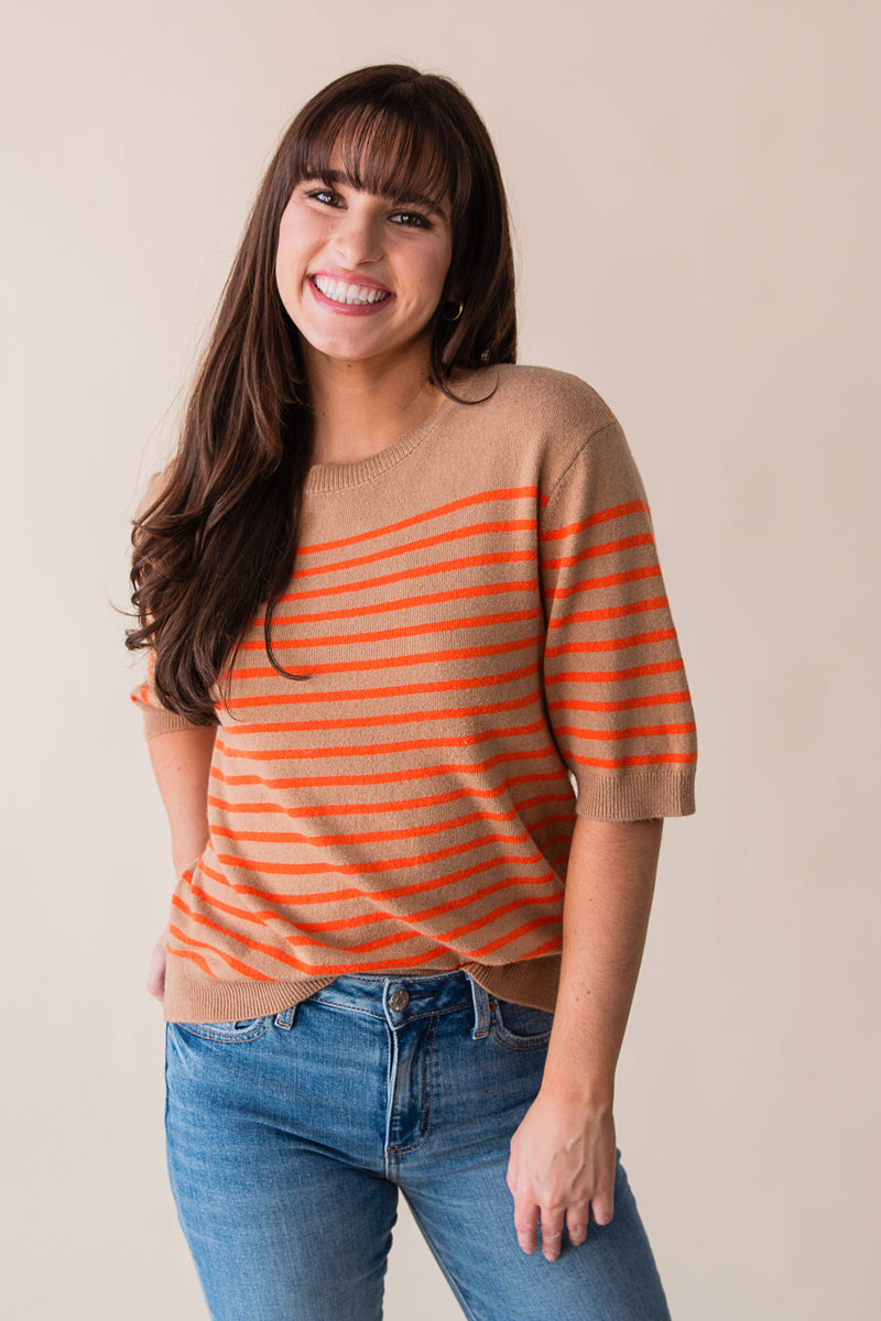 Olivia Stripe Short Sleeve Sweater Top