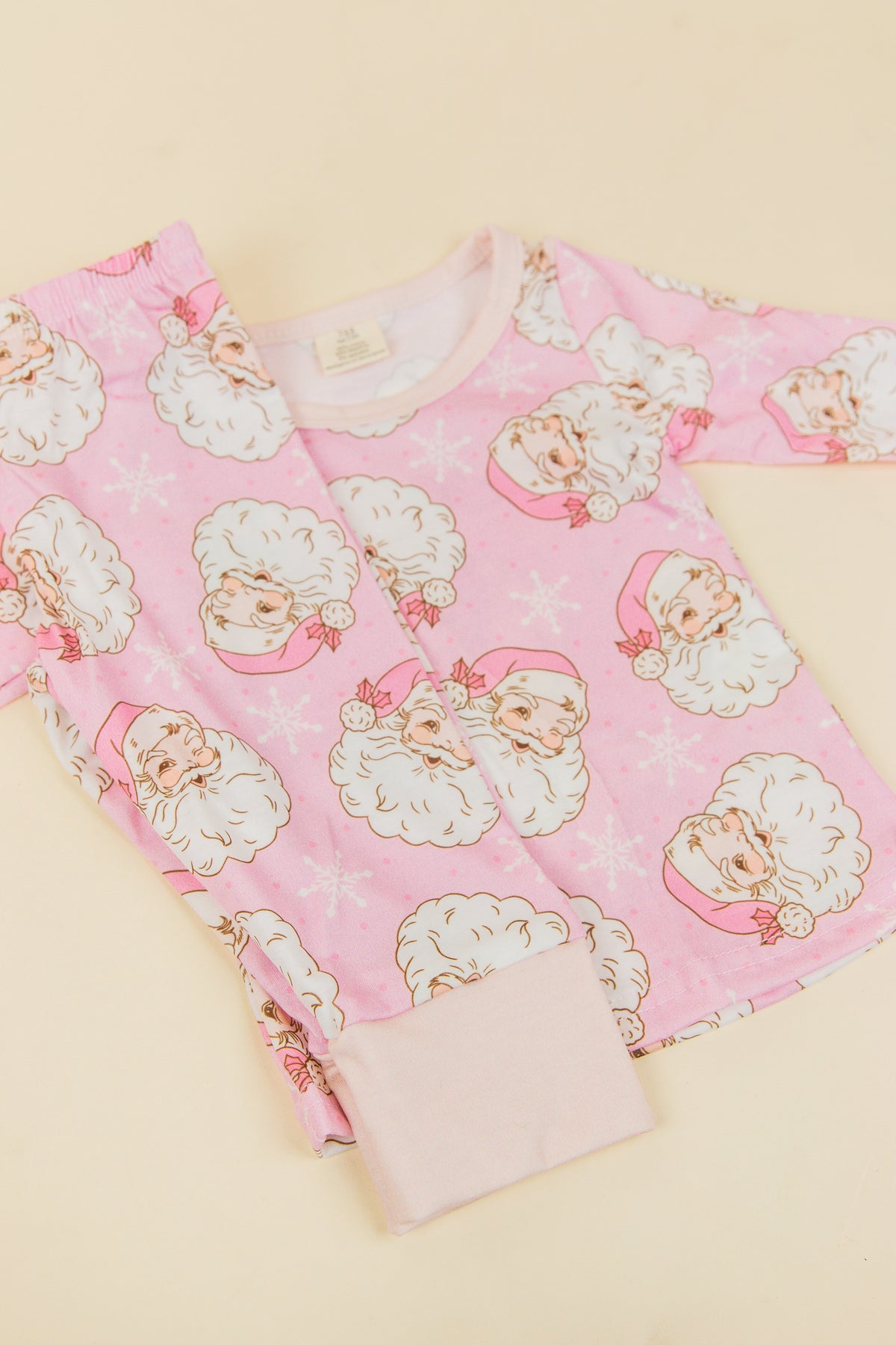 Long Sleeves Pink Santa Girls Christmas Pajamas