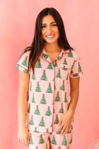 Noelle Tree S/S Button Up Sleep Shirt