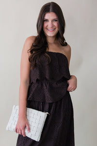 Double Vision Eyelet Peplum Tube Top