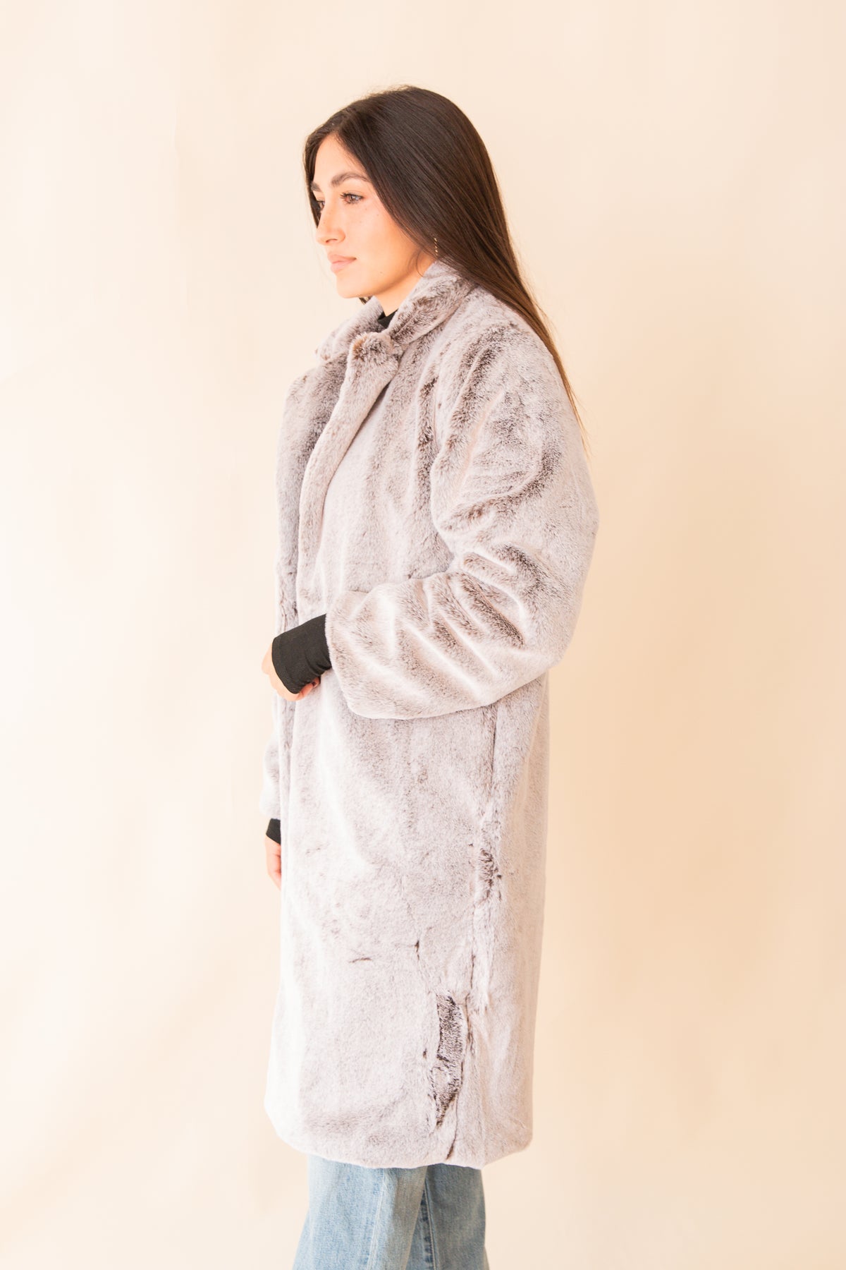 Daring 2 Tone Vegan Fur Coat