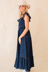 Frayed Shoulder Straps Maxi Dress