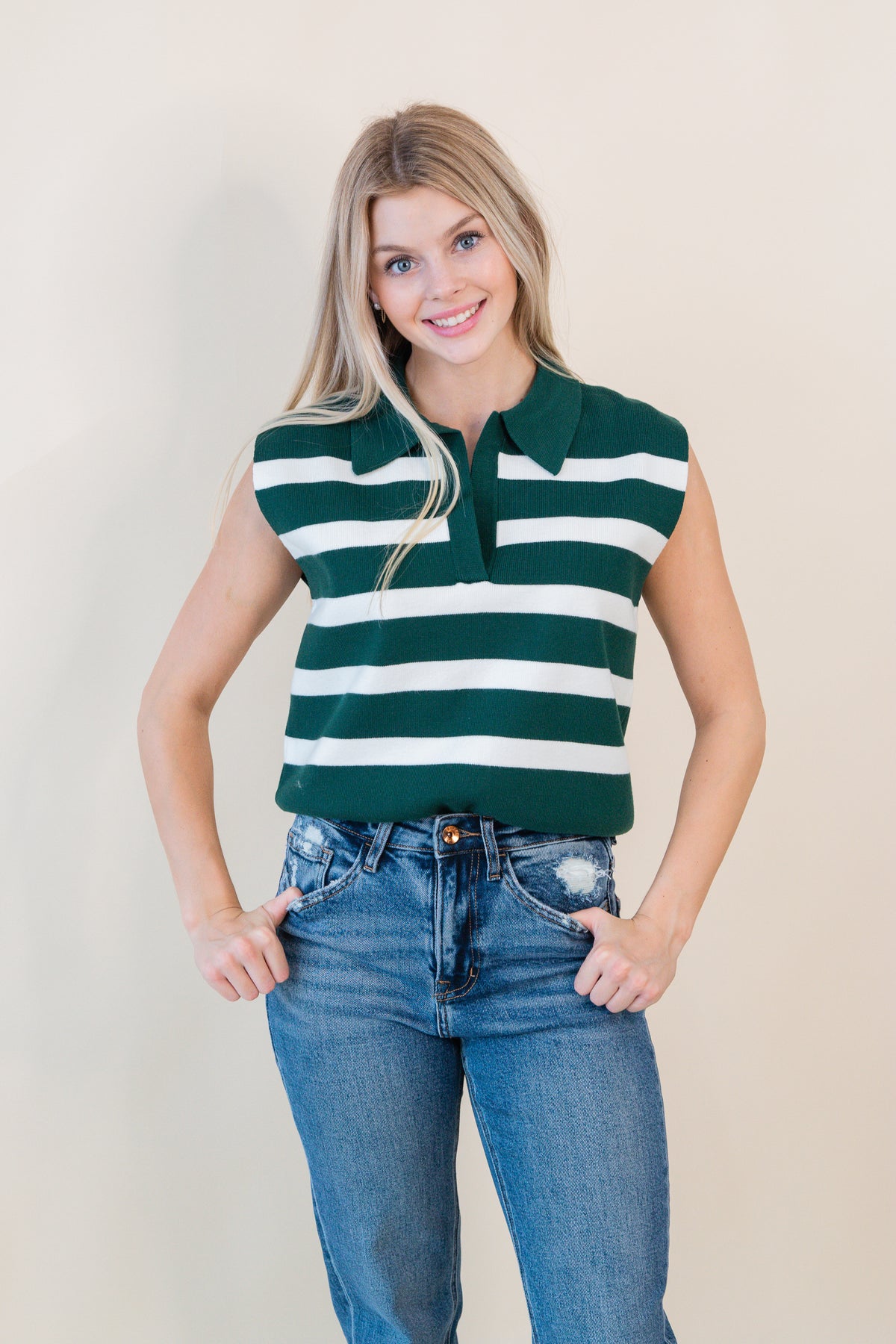 Eden Striped Collared Sleeveless Top