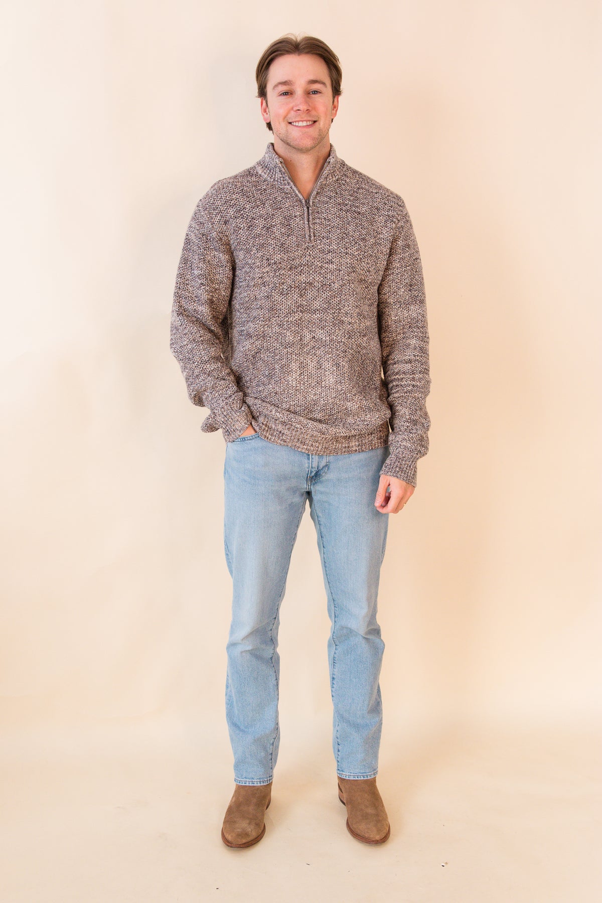 Stratton 1/4 Zip Marled Honeycomb Sweater