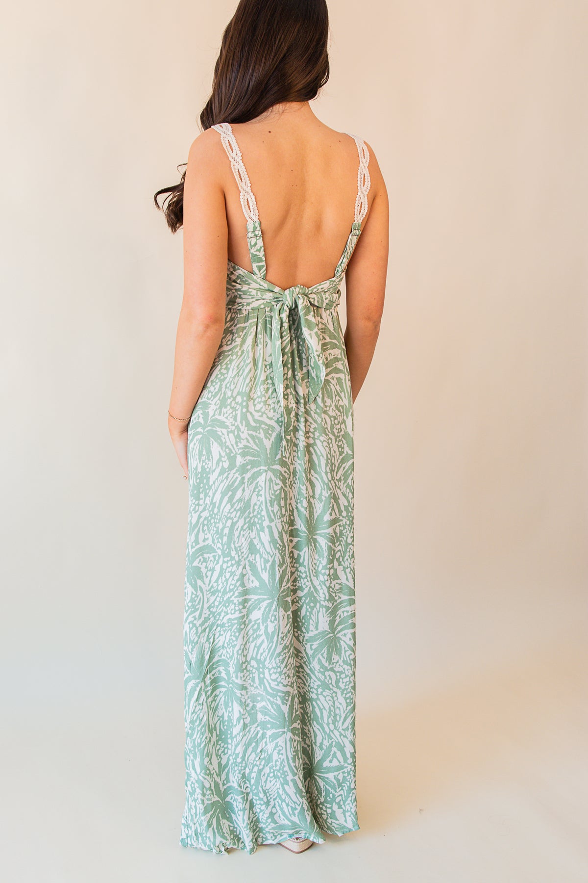 Palm Whispers Tie-Back Maxi Dress