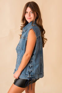 Monica Lace Up Side Denim Vest