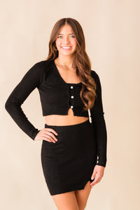 Arlo Button Front Cardigan & Mini Skirt Set