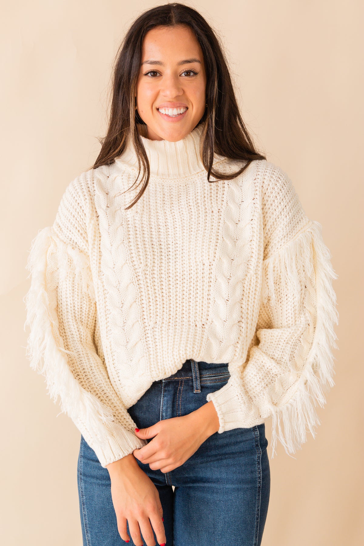 Carter Fringe SLV Turtleneck Sweater