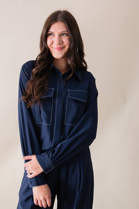 Kaia Contrast Stitch Button Down Shirt