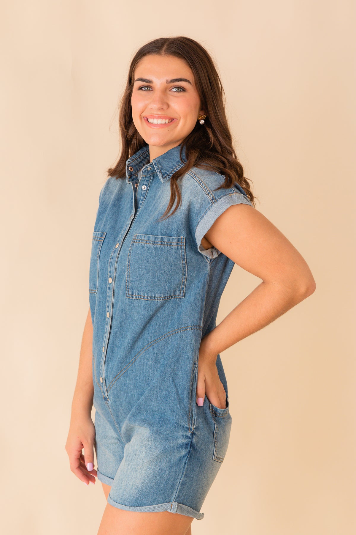 Marci Denim Button Down Romper