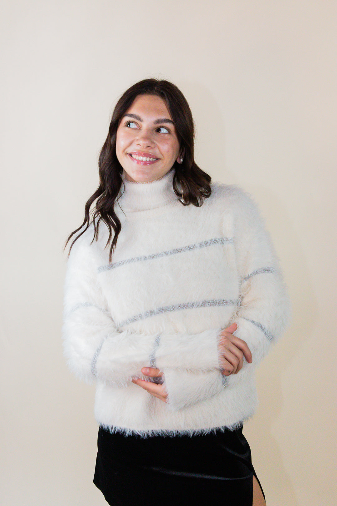 Martini Metallic Stripe Turtleneck Sweater