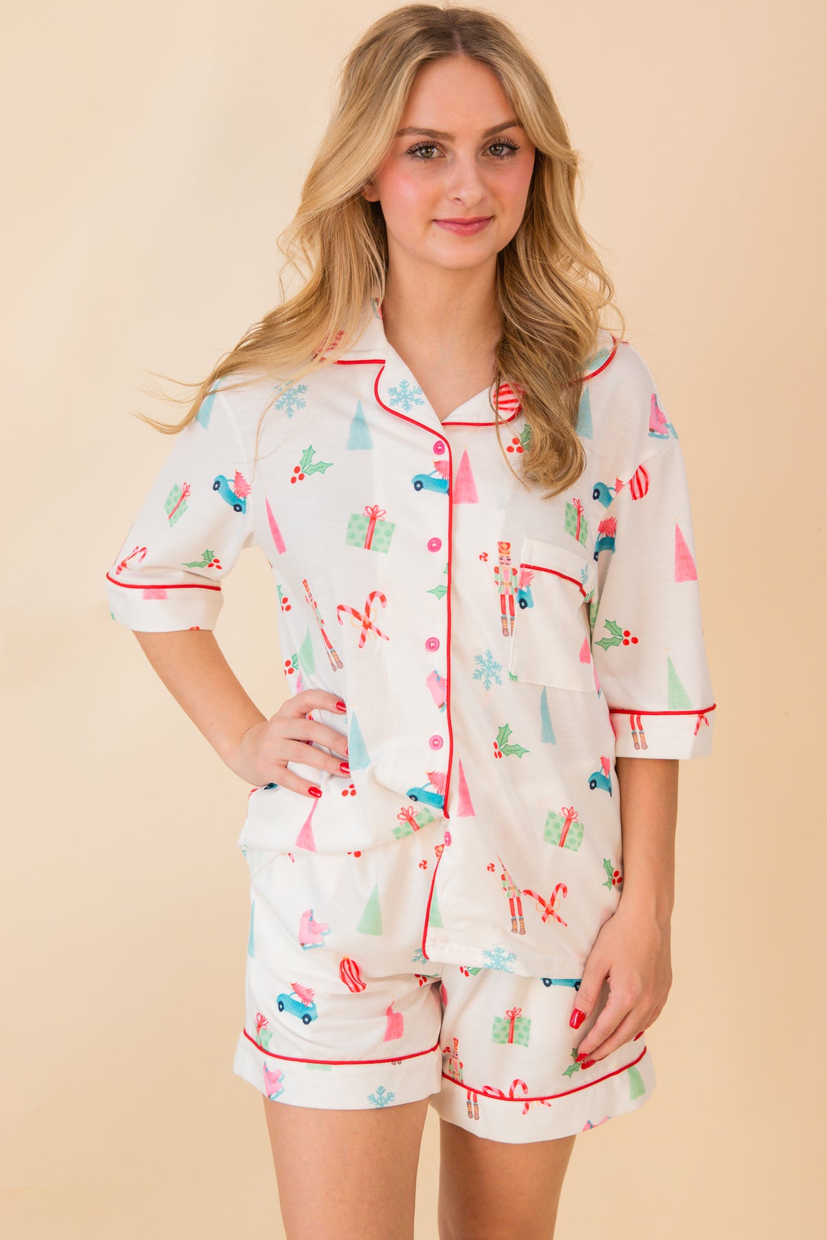 Christmas Printed S/S Shirt & Shorts Set