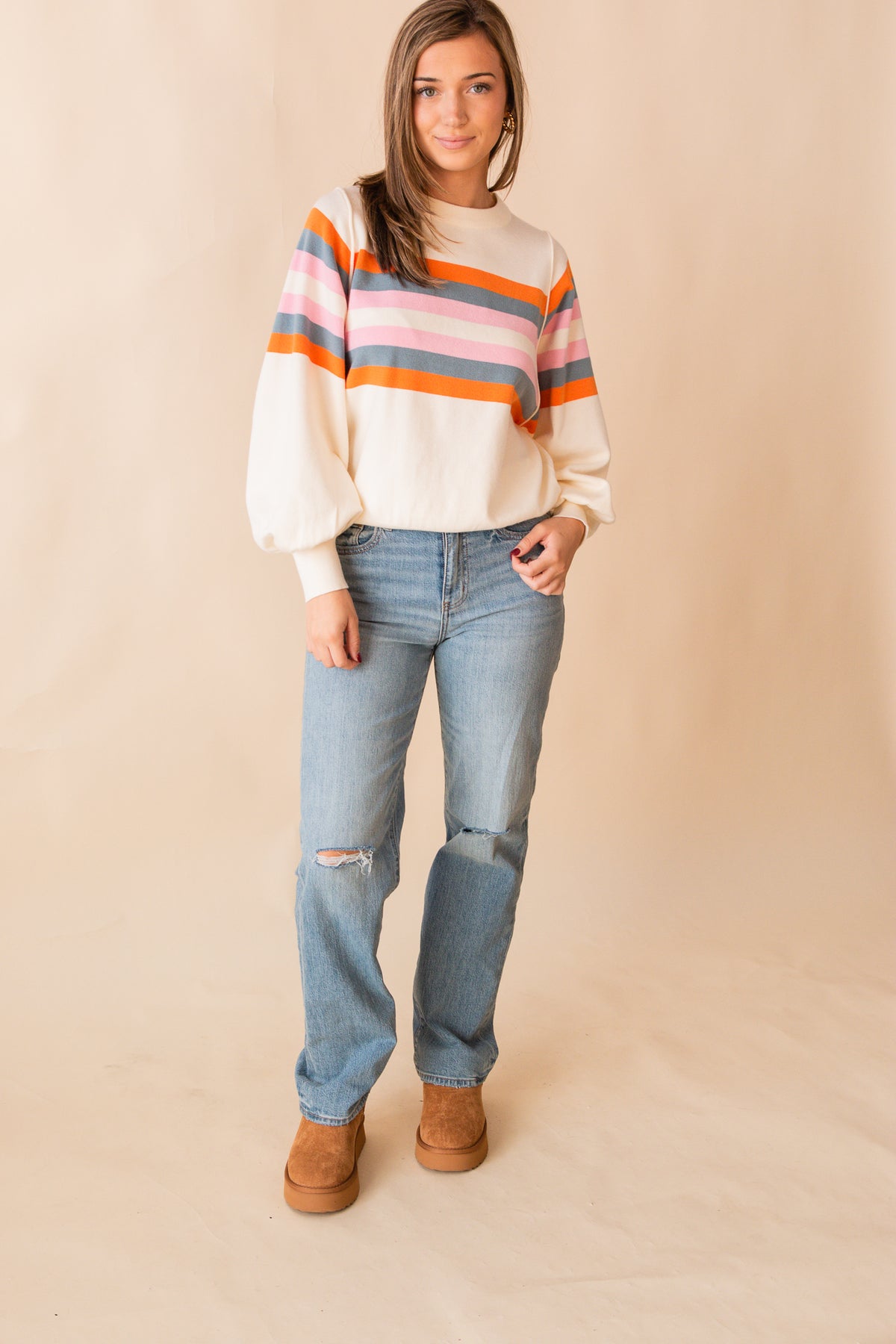 Striped University Long Sleeve Ribbed Trim