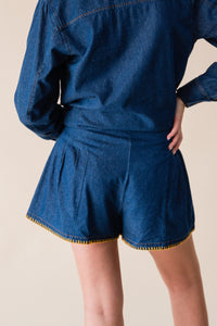 Magnolia Blanket Stitch Denim Flounce Short