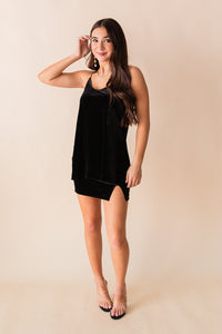 Sahar Velvet Cami Top with Side Slits