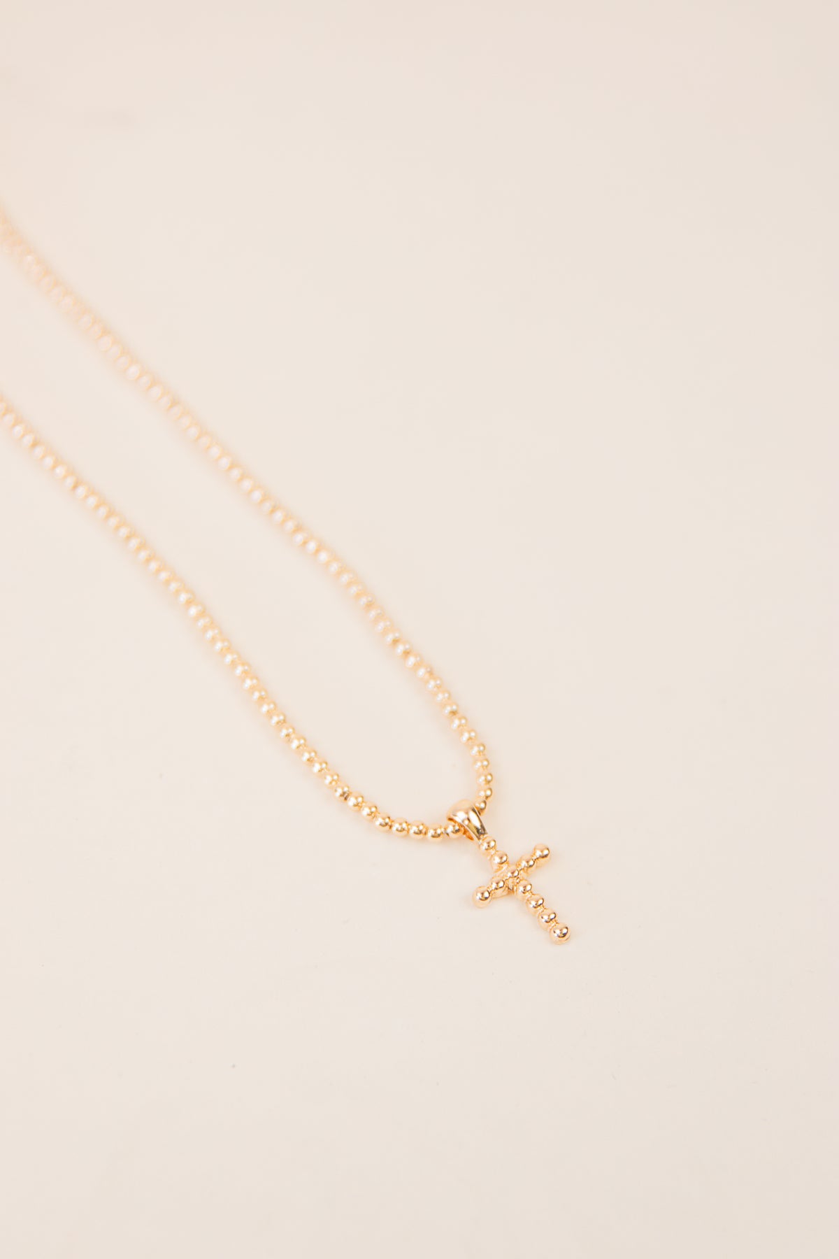 Poppy Beaded Cross Necklace Shiny Gold