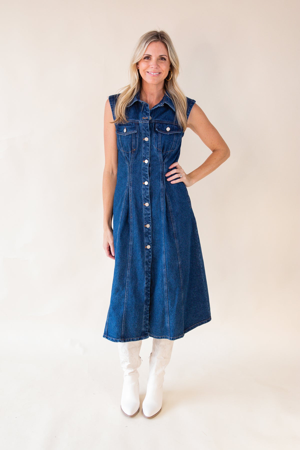 Gussied Up Denim Midi Dress