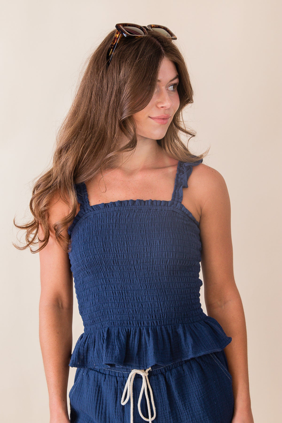 Breezy Lane Ruffle Strap Smocked Top