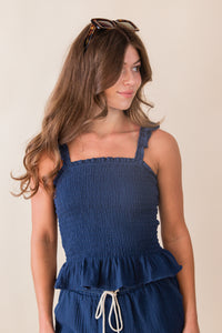 Breezy Lane Ruffle Strap Smocked Top