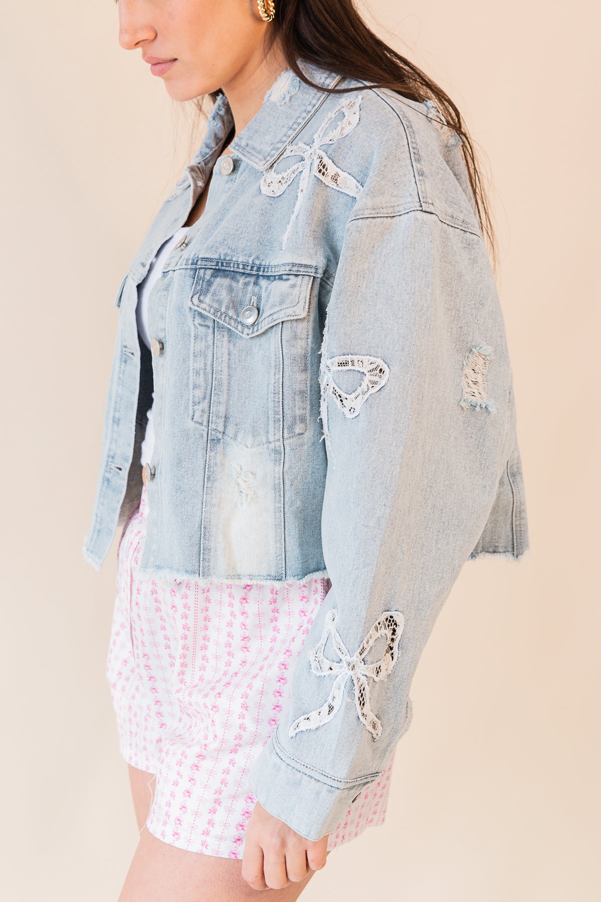 Bow Lace Denim Jacket