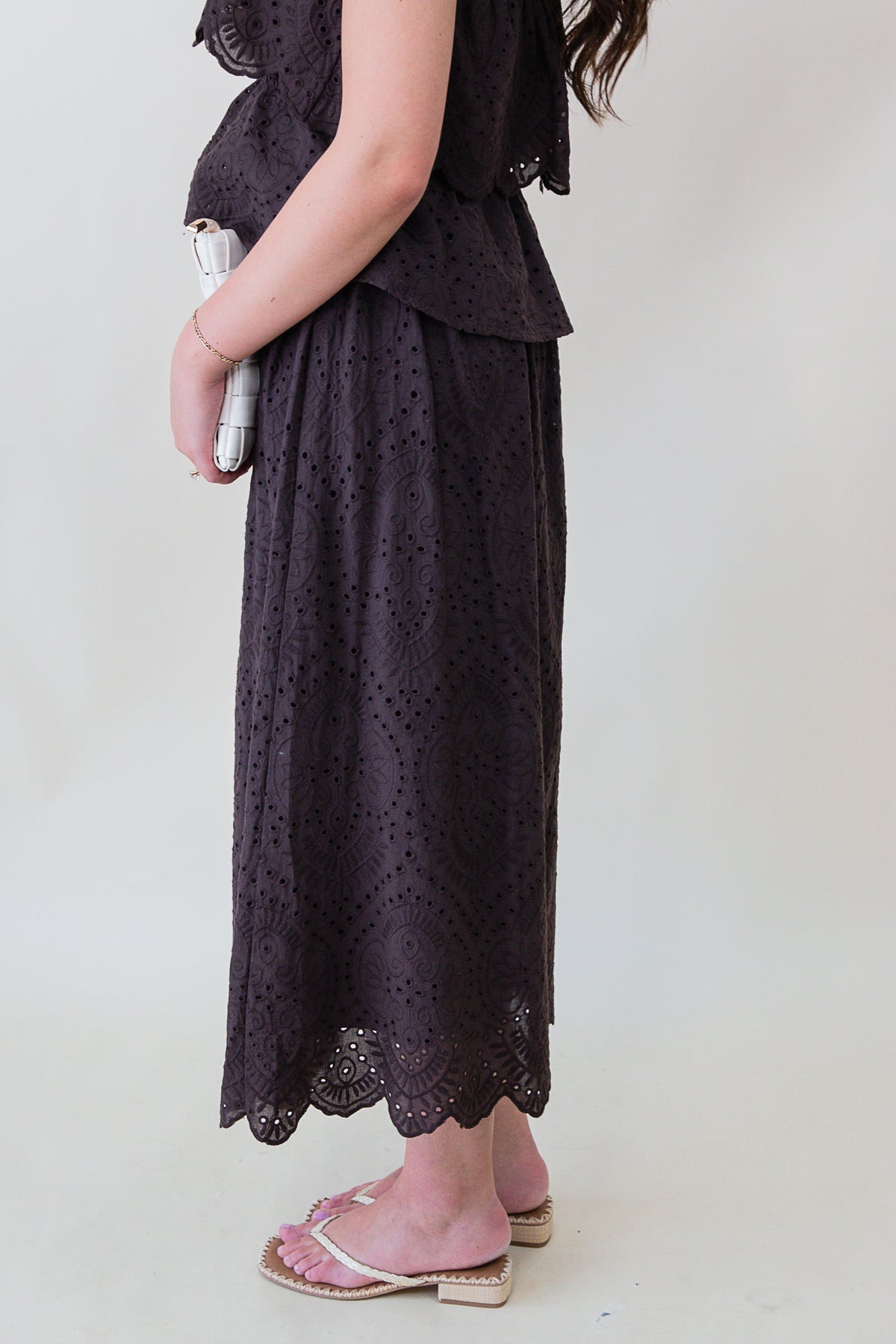 Double Vision Eyelet Midi Skirt
