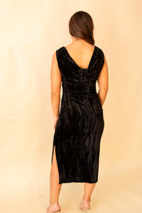 Masterpiece Cowl Neck Velvet Midi Dress