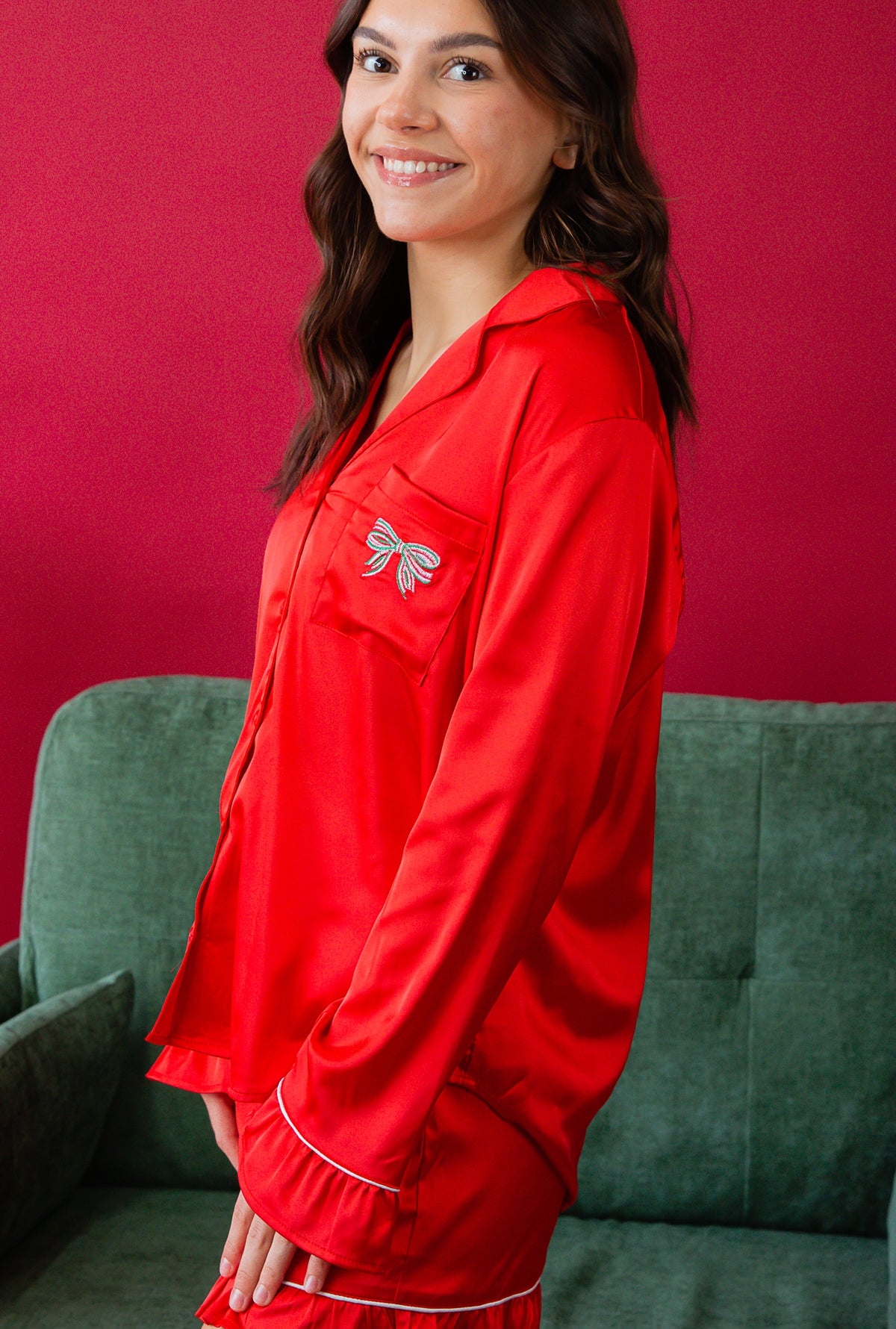 Season's Greetings Satin PJ Top