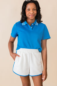 Courtside Striped Collar Polo S/SLV Top