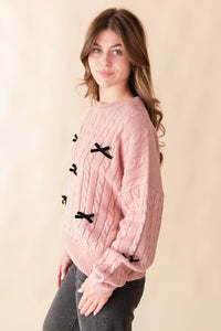 Sprinkled Bows Cable Knit Sweater