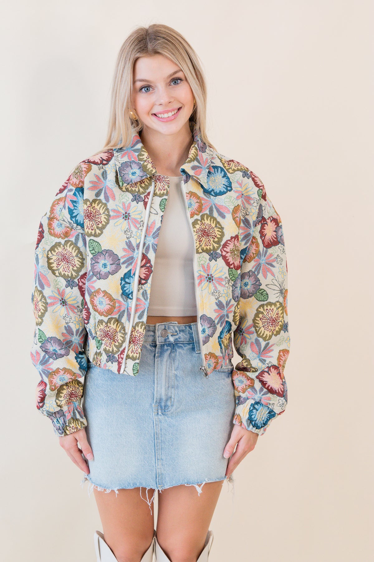 Retro Floral Cropped Jacket