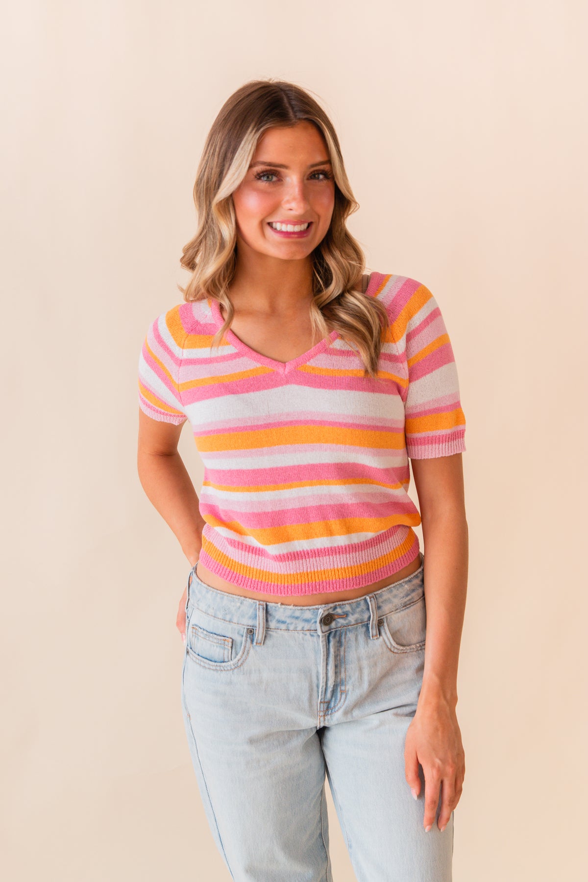 Shiloh Short Sleeve Stripe Sweater