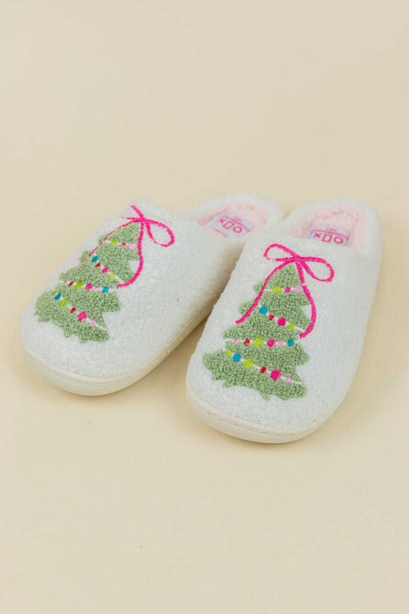 Toddler/Kids Pink Bow Christmas Tree Slippers