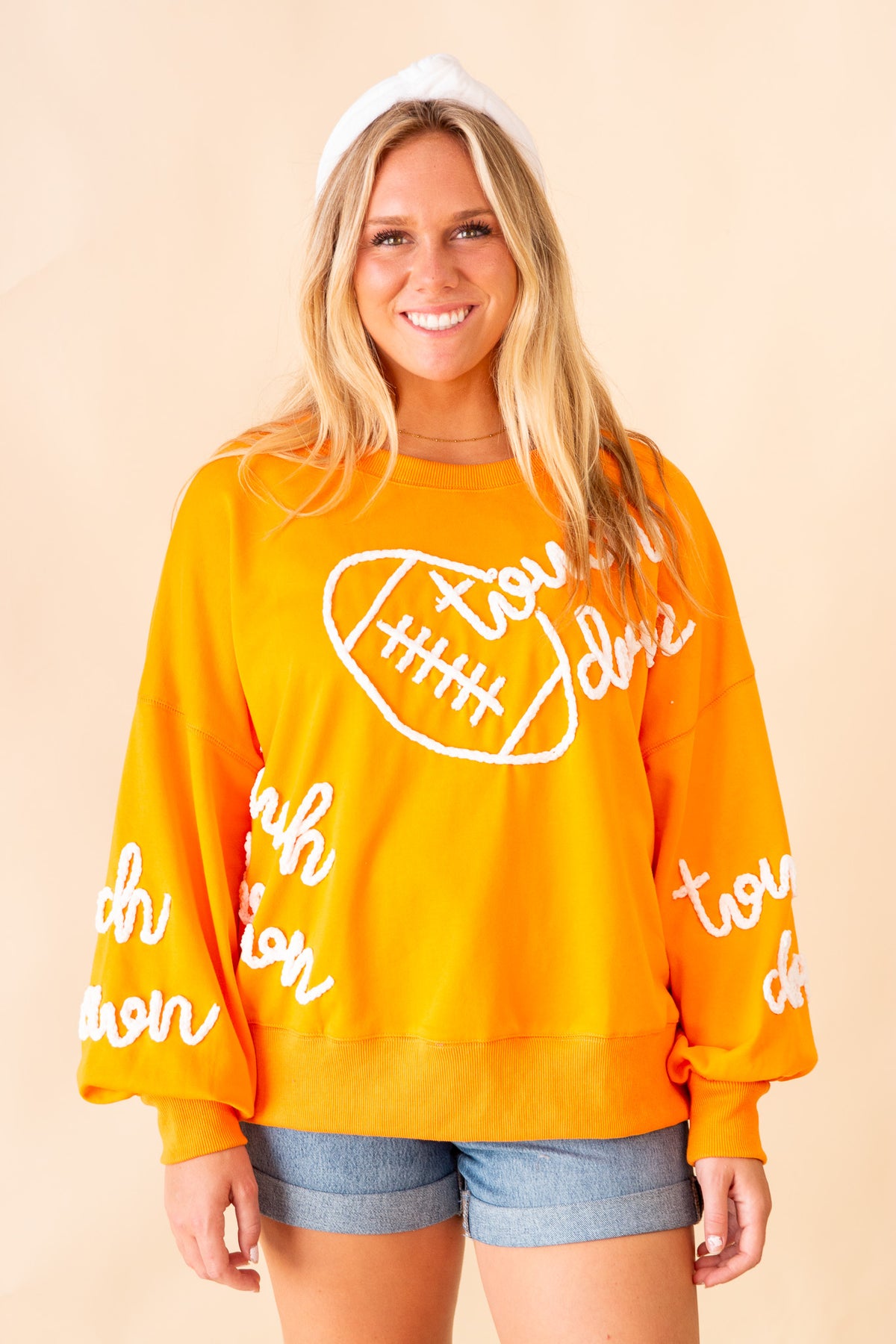 Touch Down & Football Thread Embroidery Sweatshirt